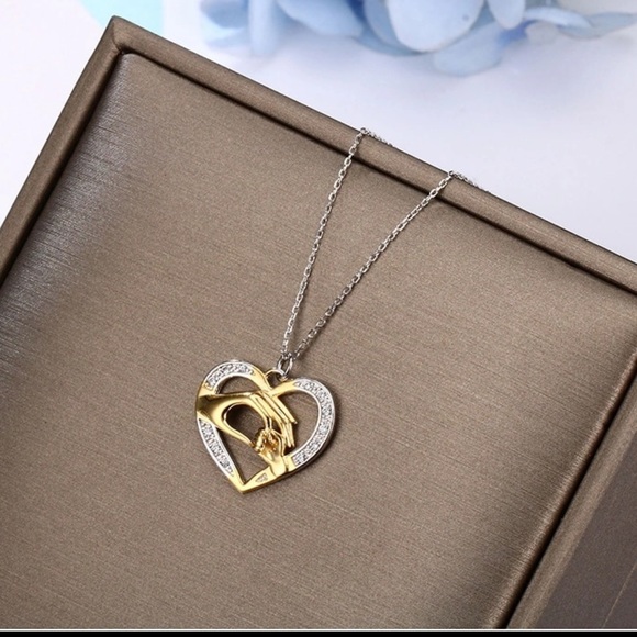 Sterling Silver Hand in Hand Heart Love Necklaces - Picture 2 of 5